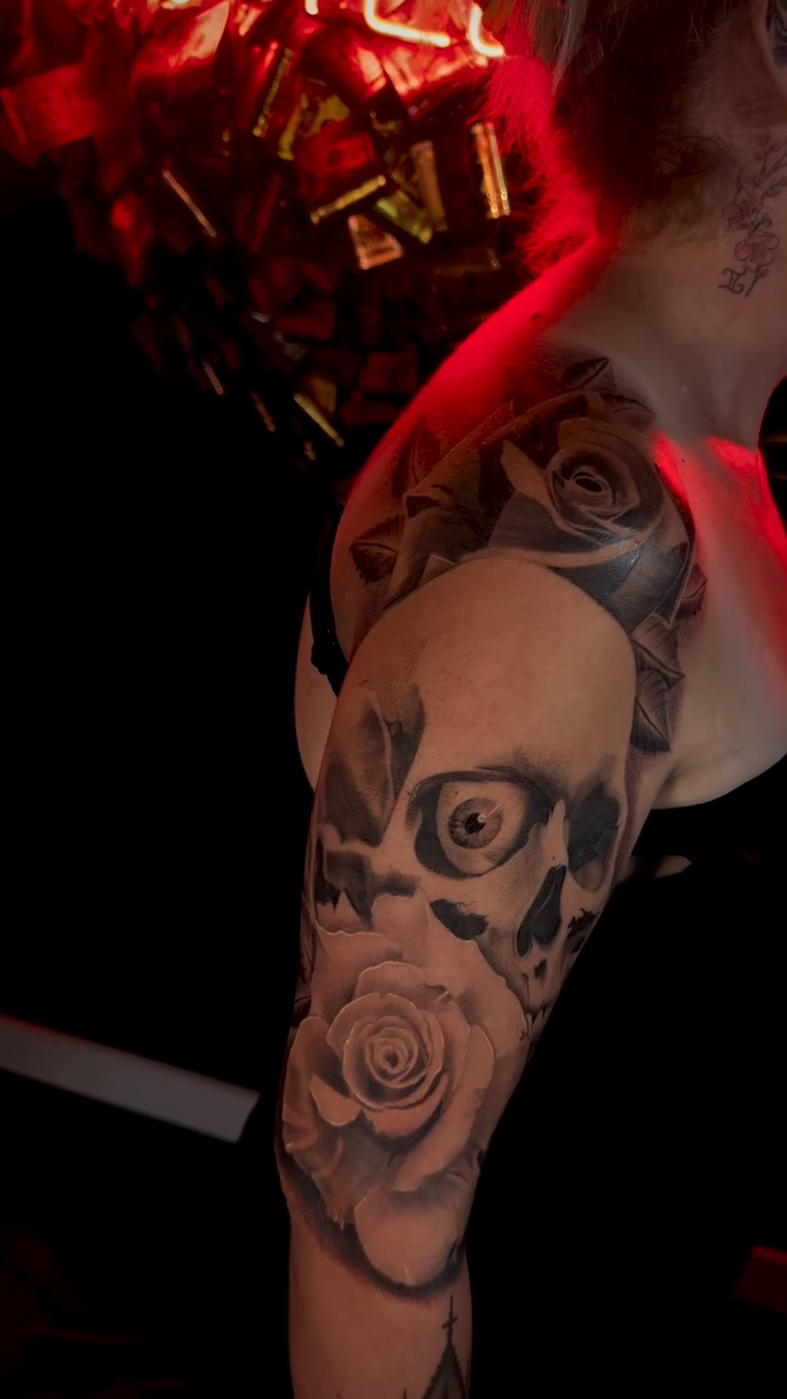 Tattoo by @fuxwithamber β realism, black_and_grey