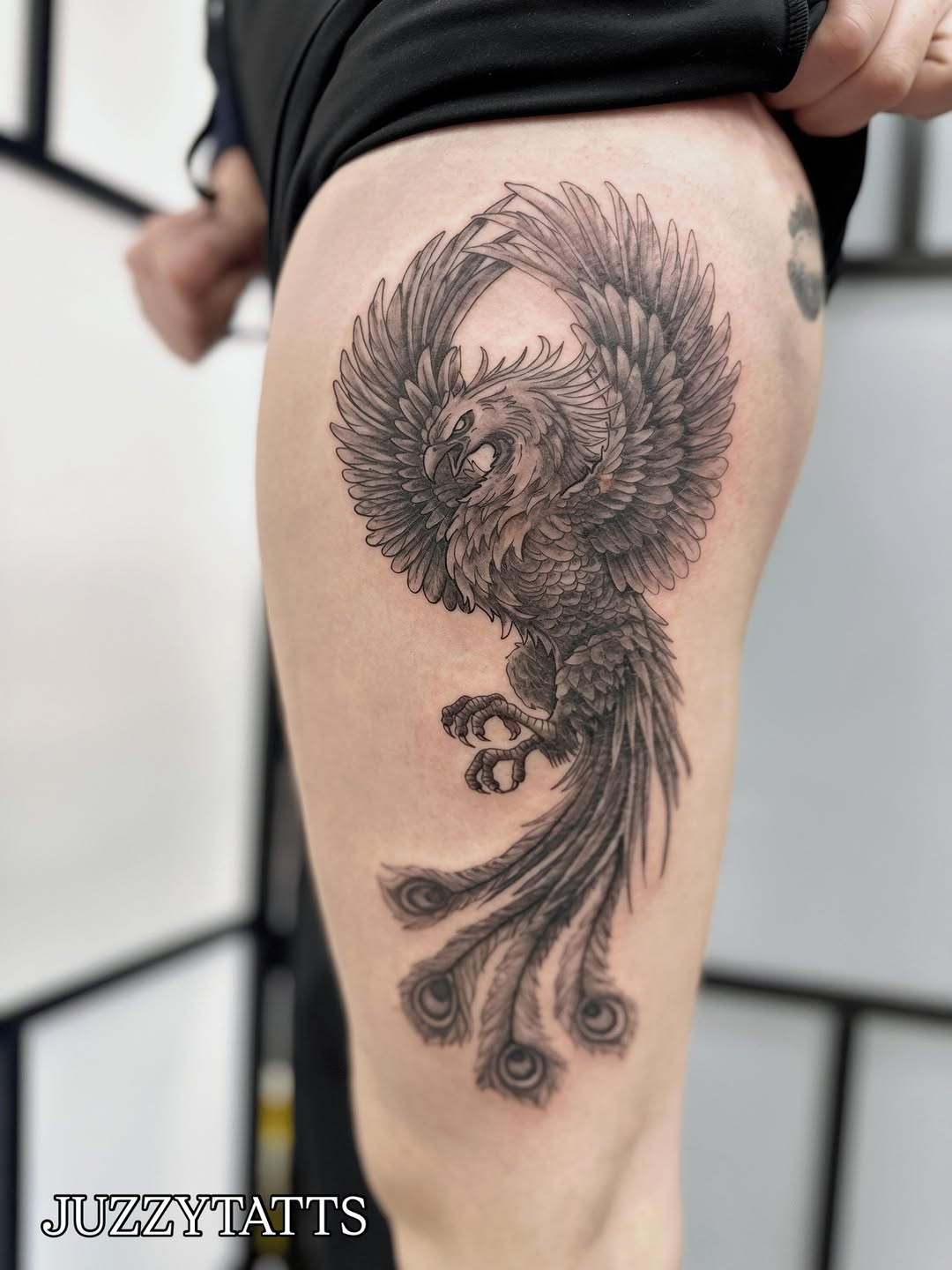 Tattoo by @juzzytatts — black_and_grey, realism