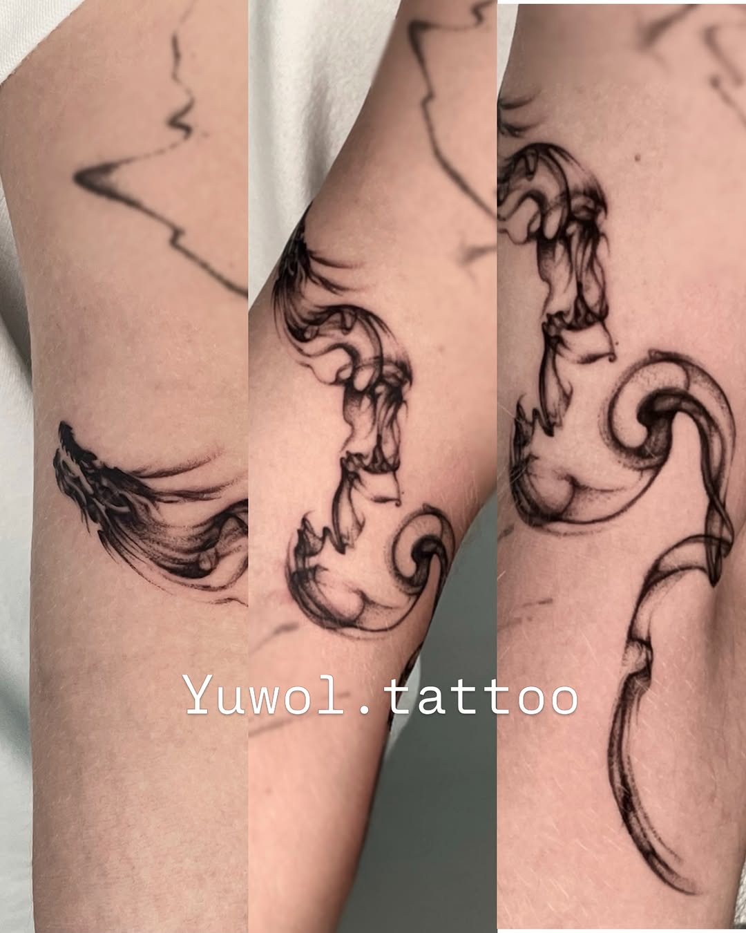 Tattoo by @yuwol.tattoo — black_and_grey, dotwork