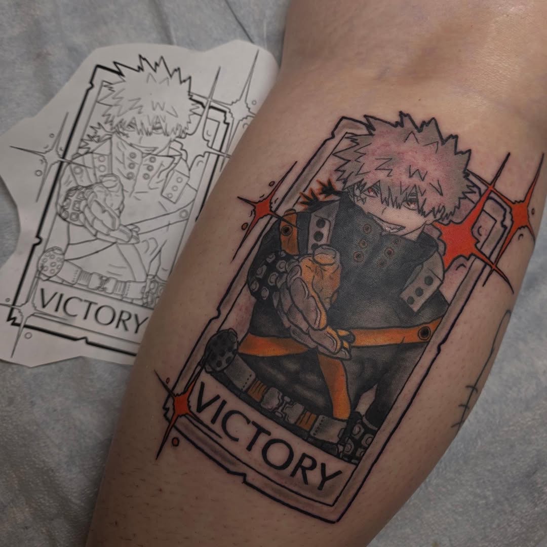 Tattoo by @embermoontattoos โ anime, black_and_grey