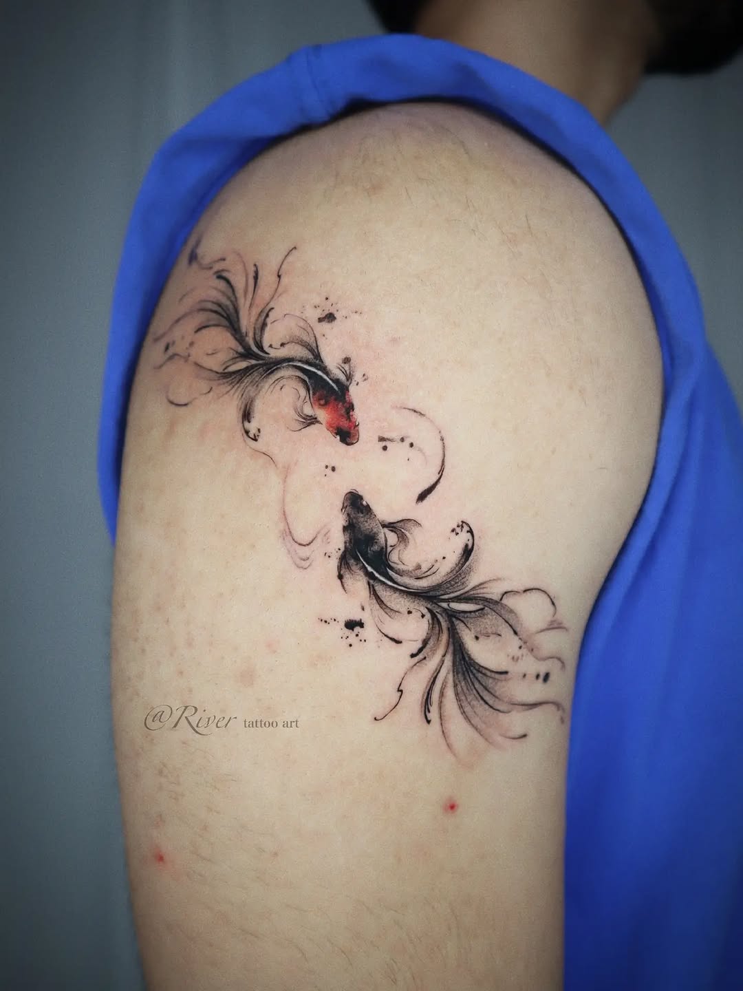 Tattoo by @rivertattooart โ watercolor, black_and_grey