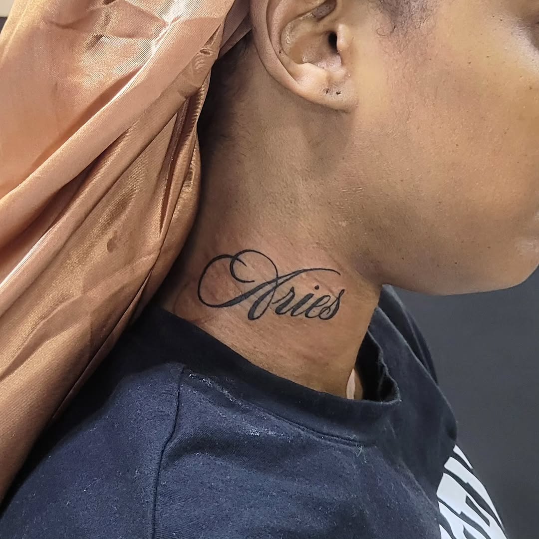 Tattoo by @sarah_tone_ink — lettering_script, fine_line