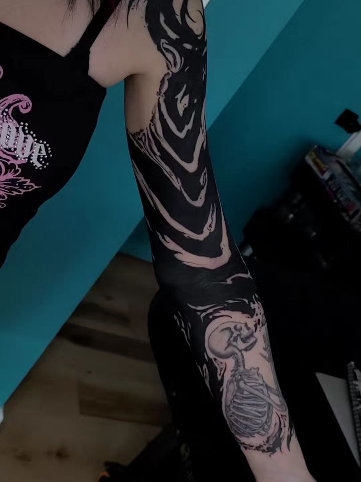Tattoo by @boxofguts — blackwork, black_and_grey
