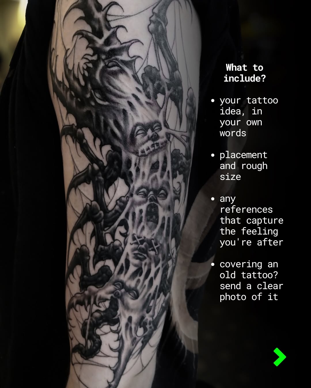 Tattoo by @crawlspace_tattoo โ dark_realism, black_and_grey