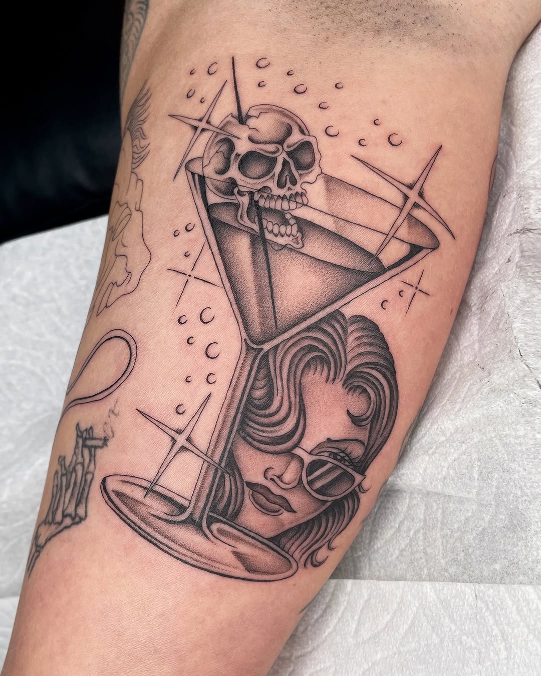 Tattoo by @tattedbypoison — illustrative, black_and_grey