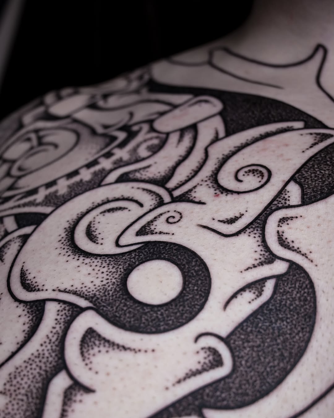 Tattoo by @kintyreink — dotwork, black_and_grey