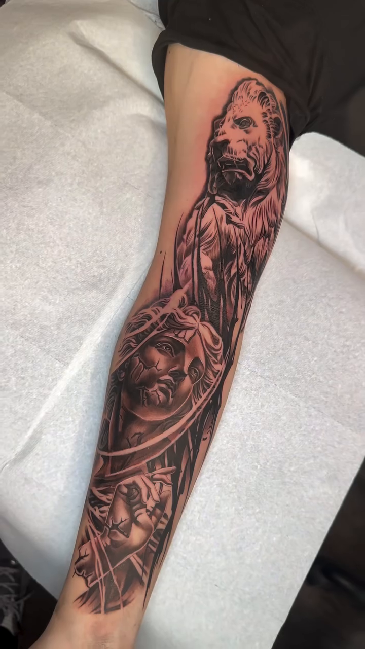 Tattoo by @inkmando — black_and_grey, realism