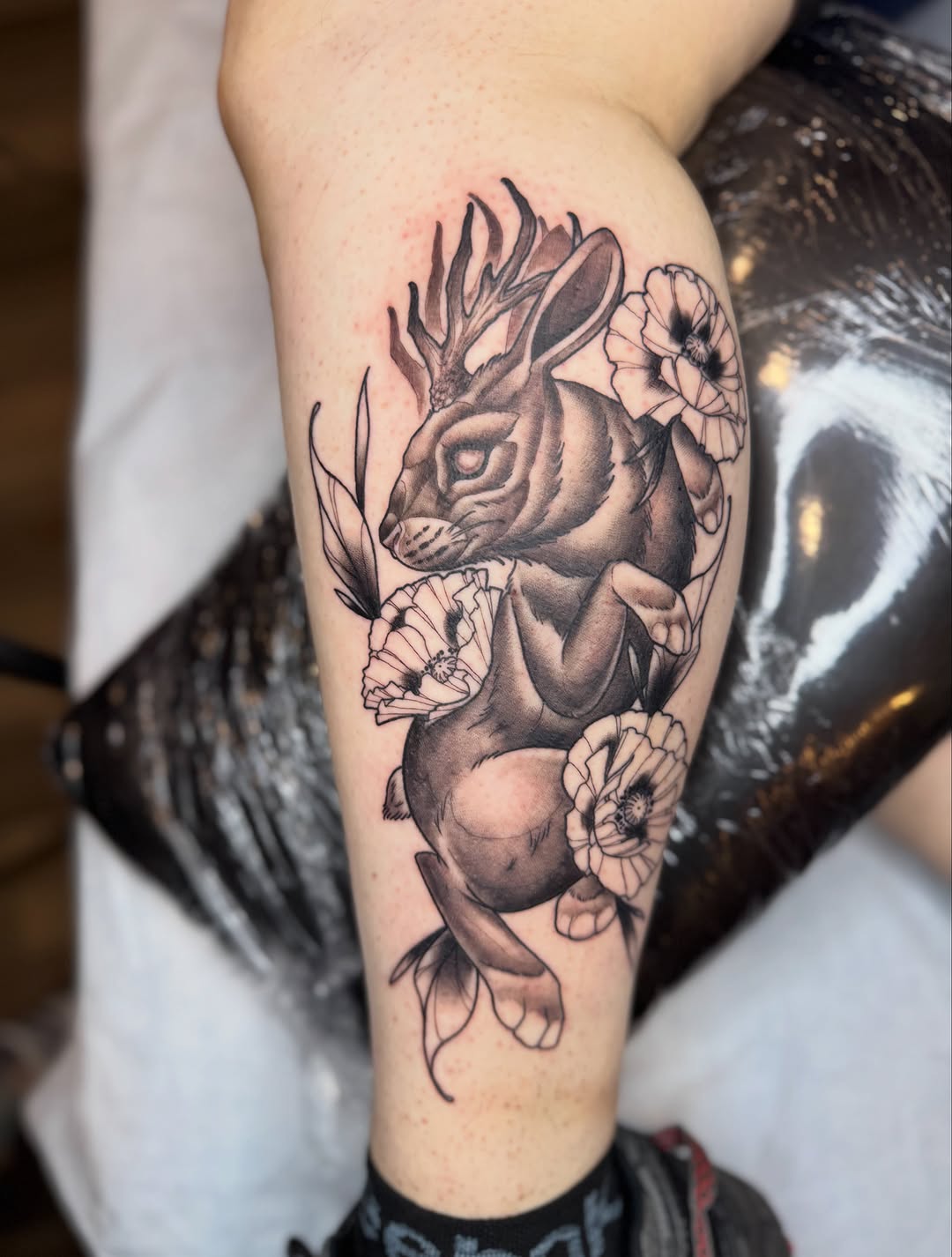 Tattoo by @crappy_name — black_and_grey, illustrative