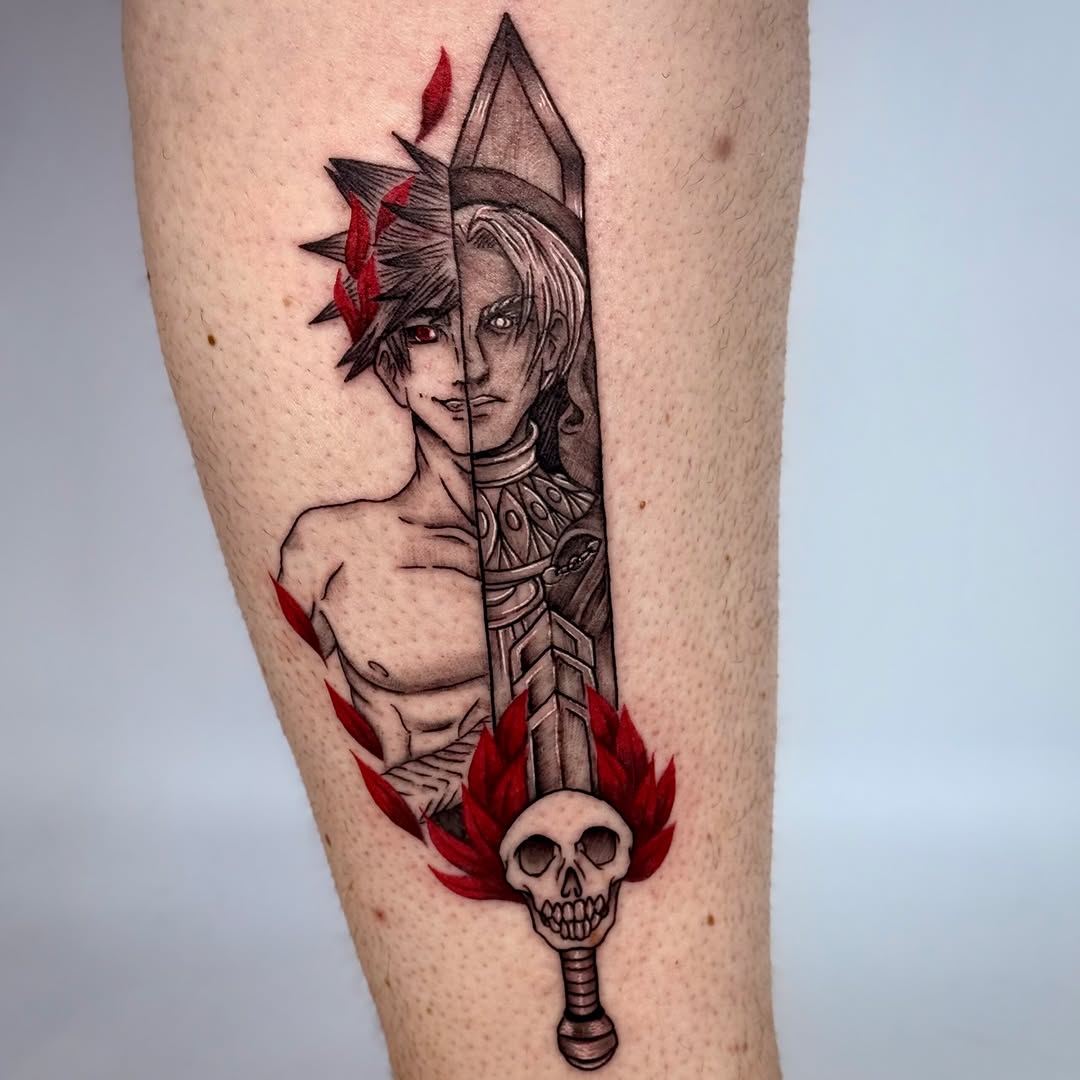 Tattoo by @mr.goodboy.ink โ anime, black_and_grey