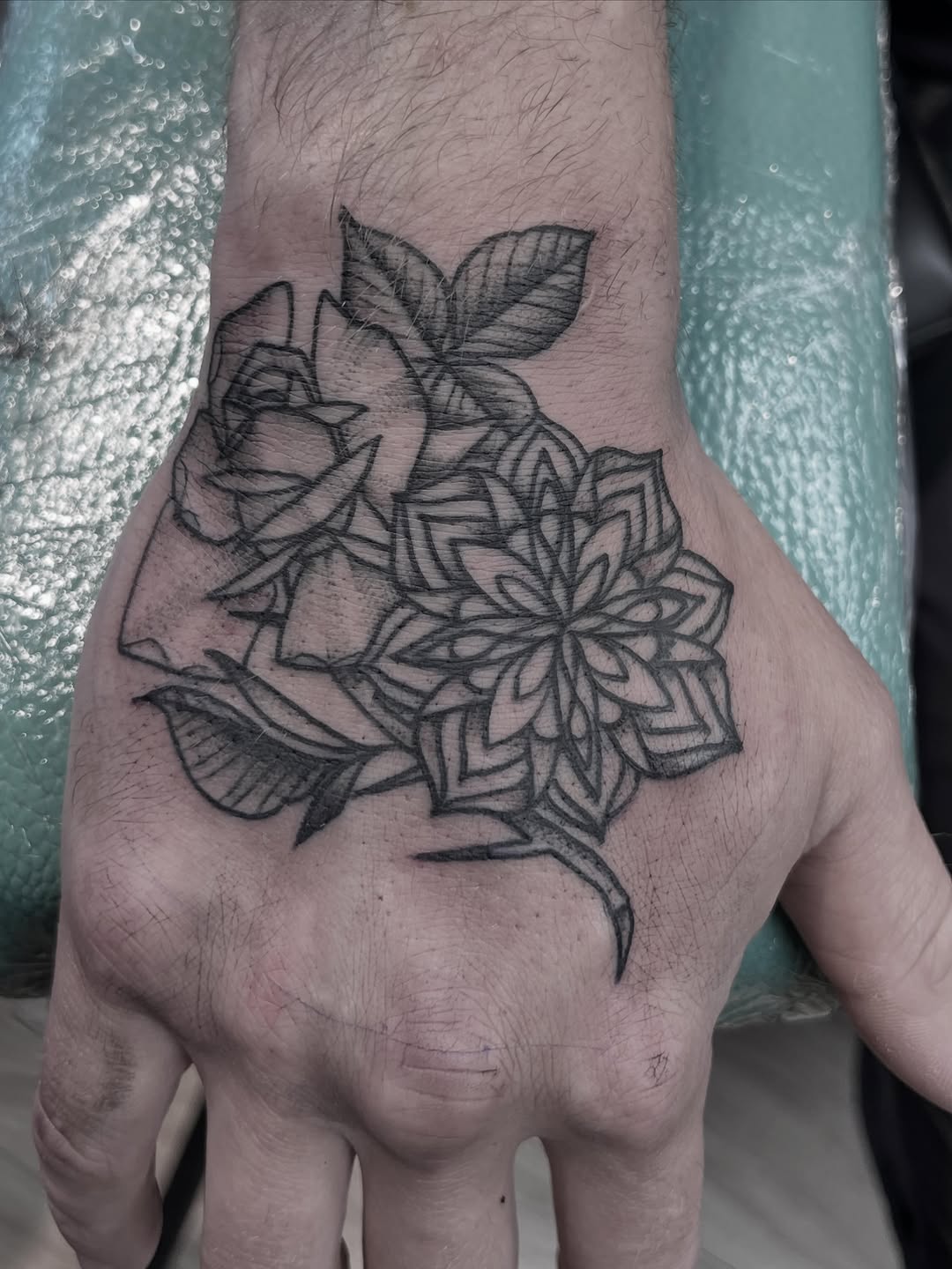 Tattoo by @mattbagodonuts — geometric, black_and_grey