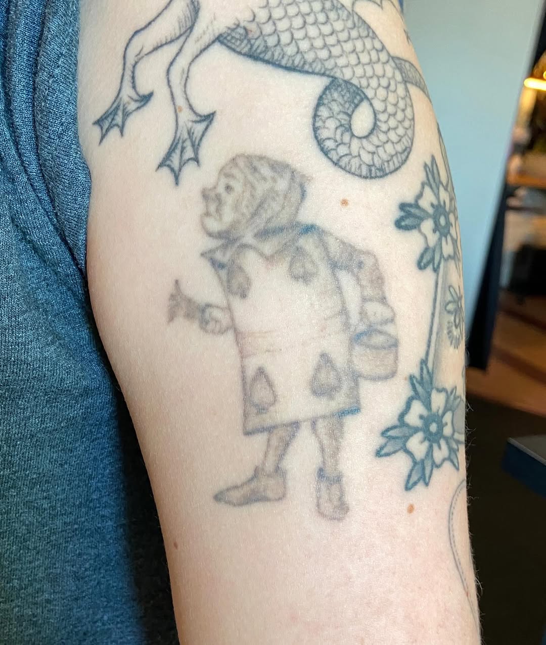 Tattoo by @dawncarrtattoos — illustrative, black_and_grey