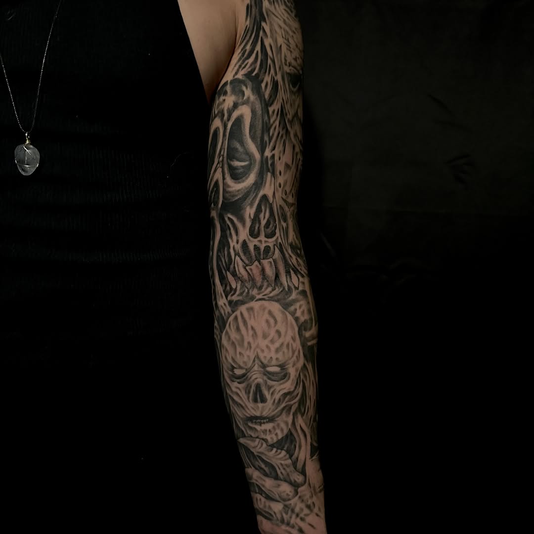 Tattoo by @hellbent.sebastian — dark_realism, black_and_grey