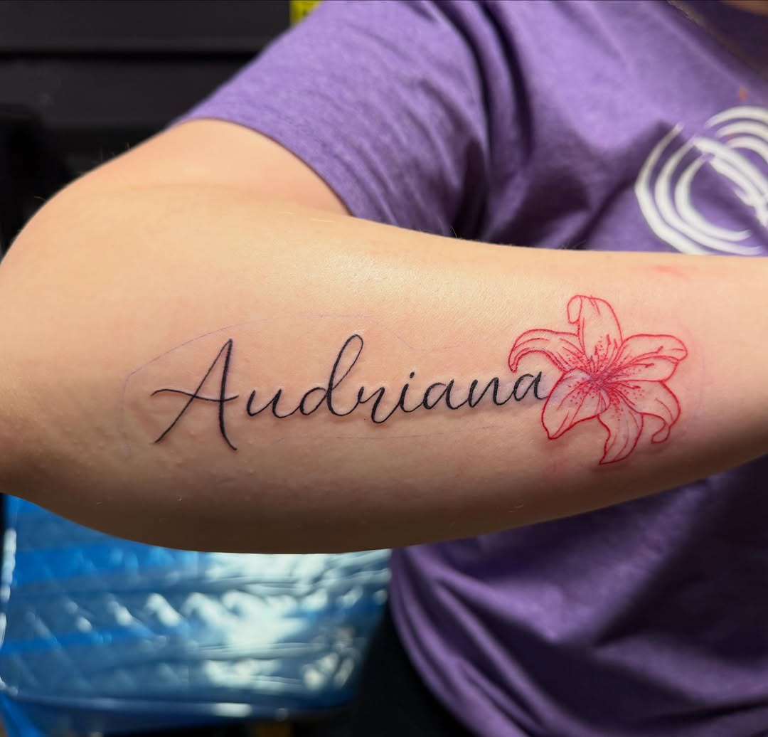 Tattoo by @haileysharpstabs โ lettering_script, fine_line