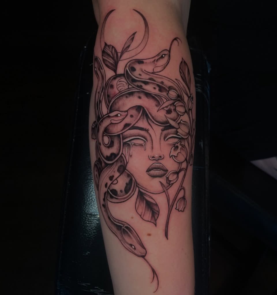 Tattoo by @tattoosbylaurensisouphanh โ illustrative, black_and_grey