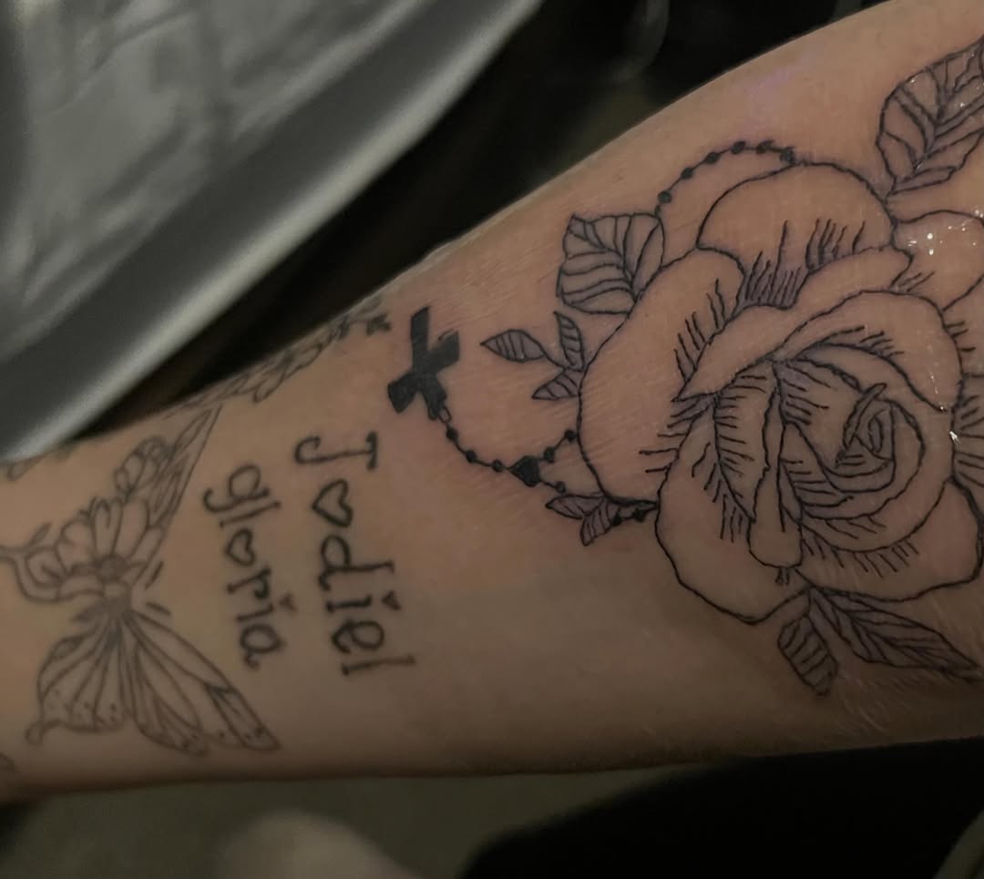 Tattoo by @thefeminine_ink — black_and_grey, lettering_script