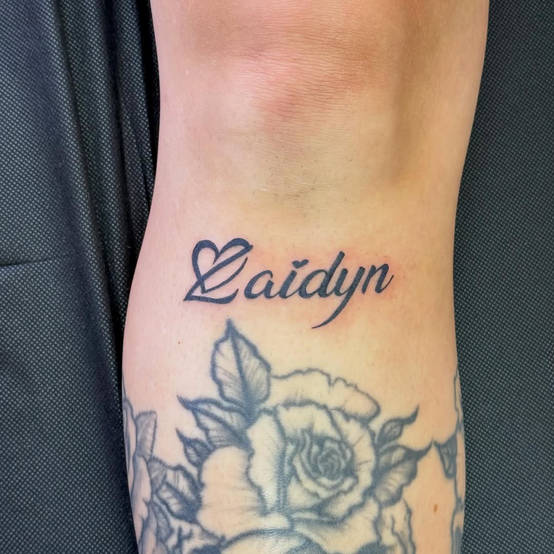 Tattoo by @tattoosbynic03 โ lettering_script, black_and_grey