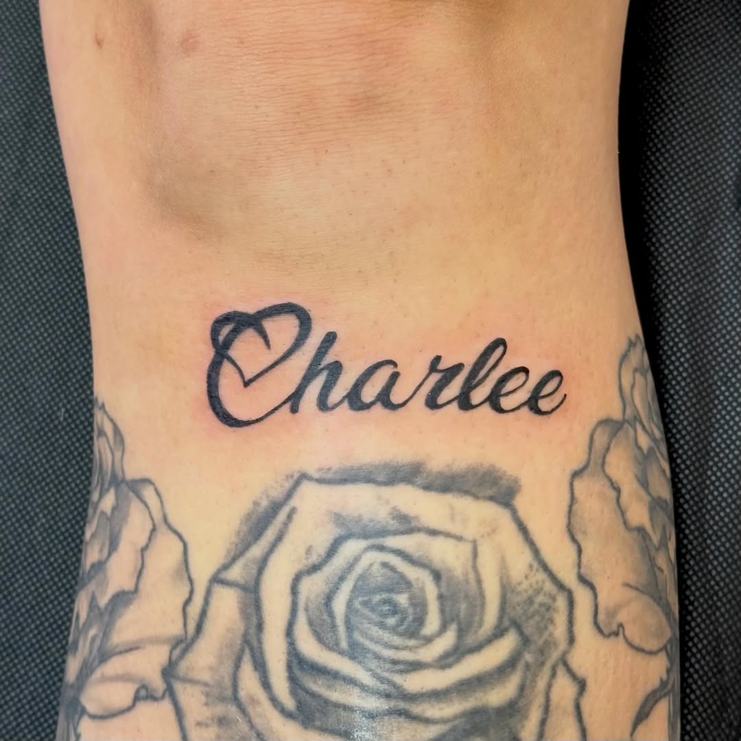 Tattoo by @tattoosbynic03 โ lettering_script, black_and_grey