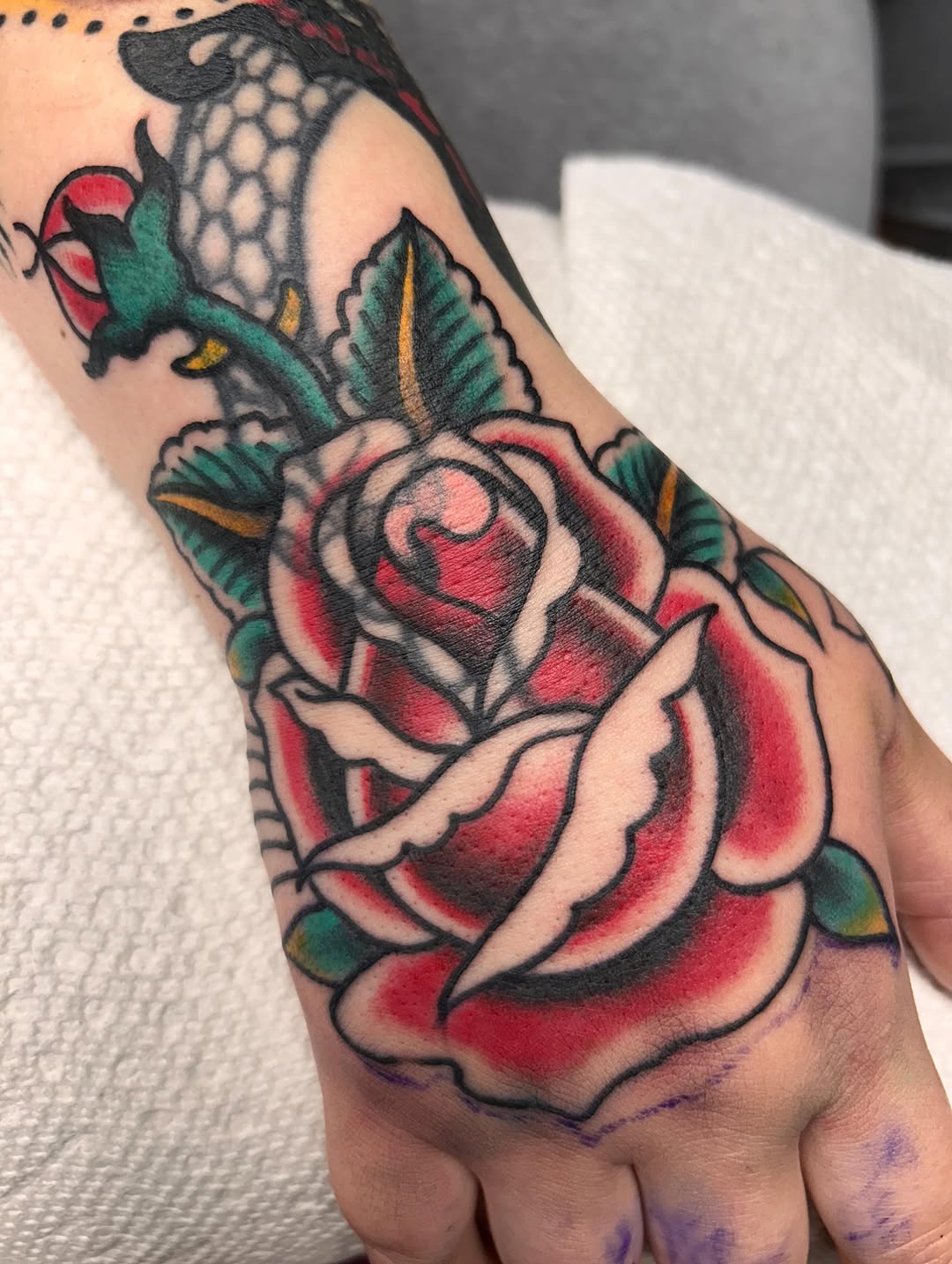 Tattoo by @paintingtattoos — american_traditional, illustrative
