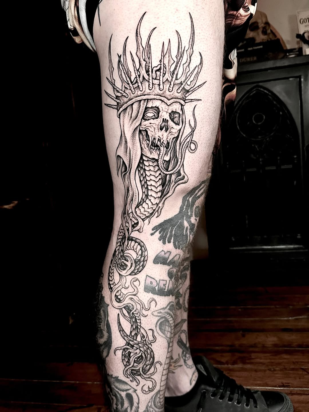 Tattoo by @sashawoland β black_and_grey, dark_realism