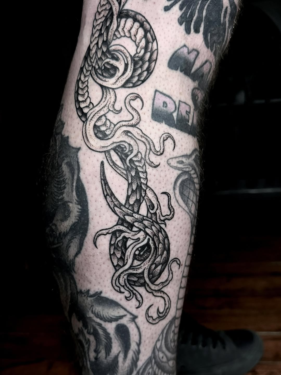 Tattoo by @sashawoland β black_and_grey, dotwork