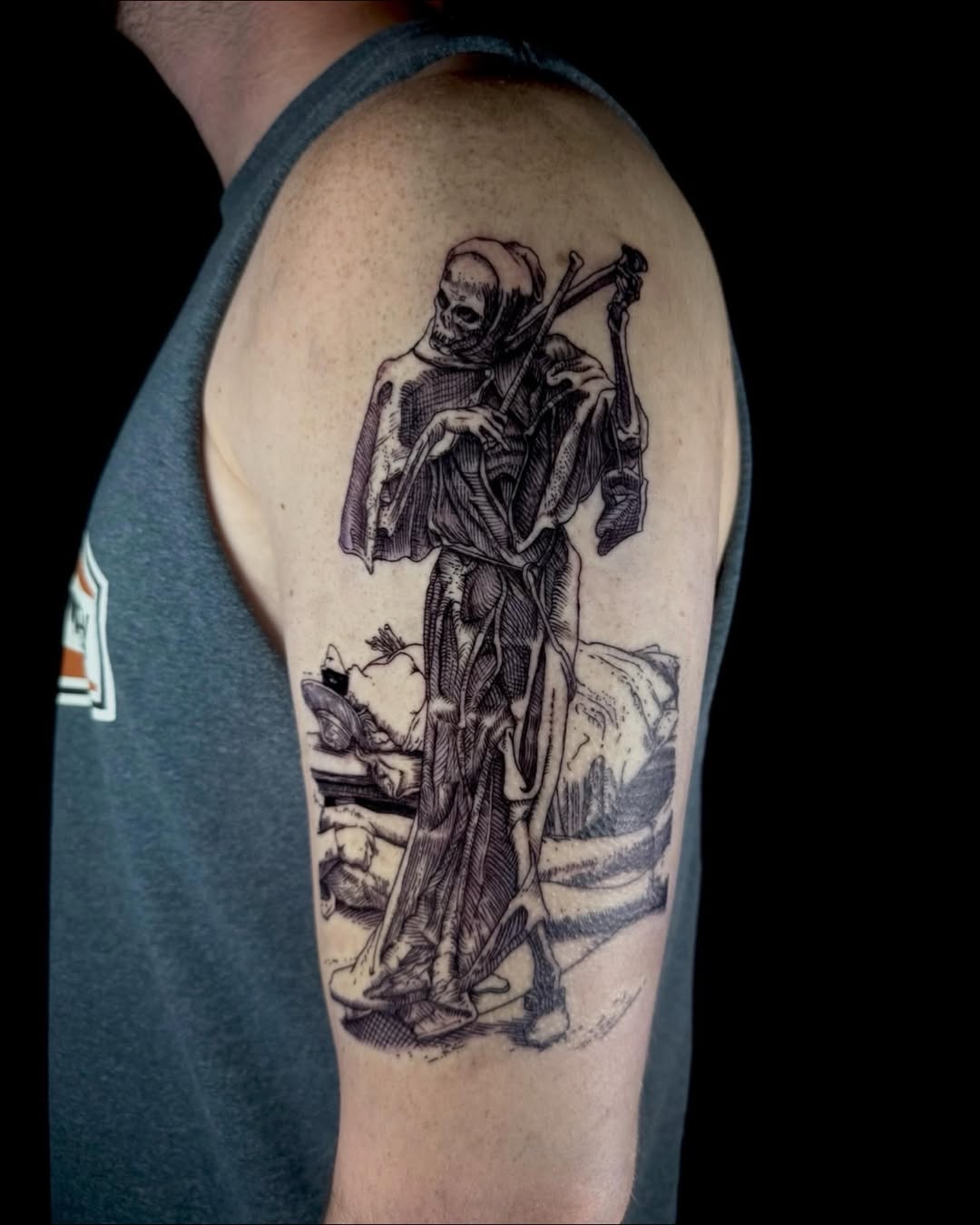 Tattoo by @paigeof.swords — black_and_grey, illustrative
