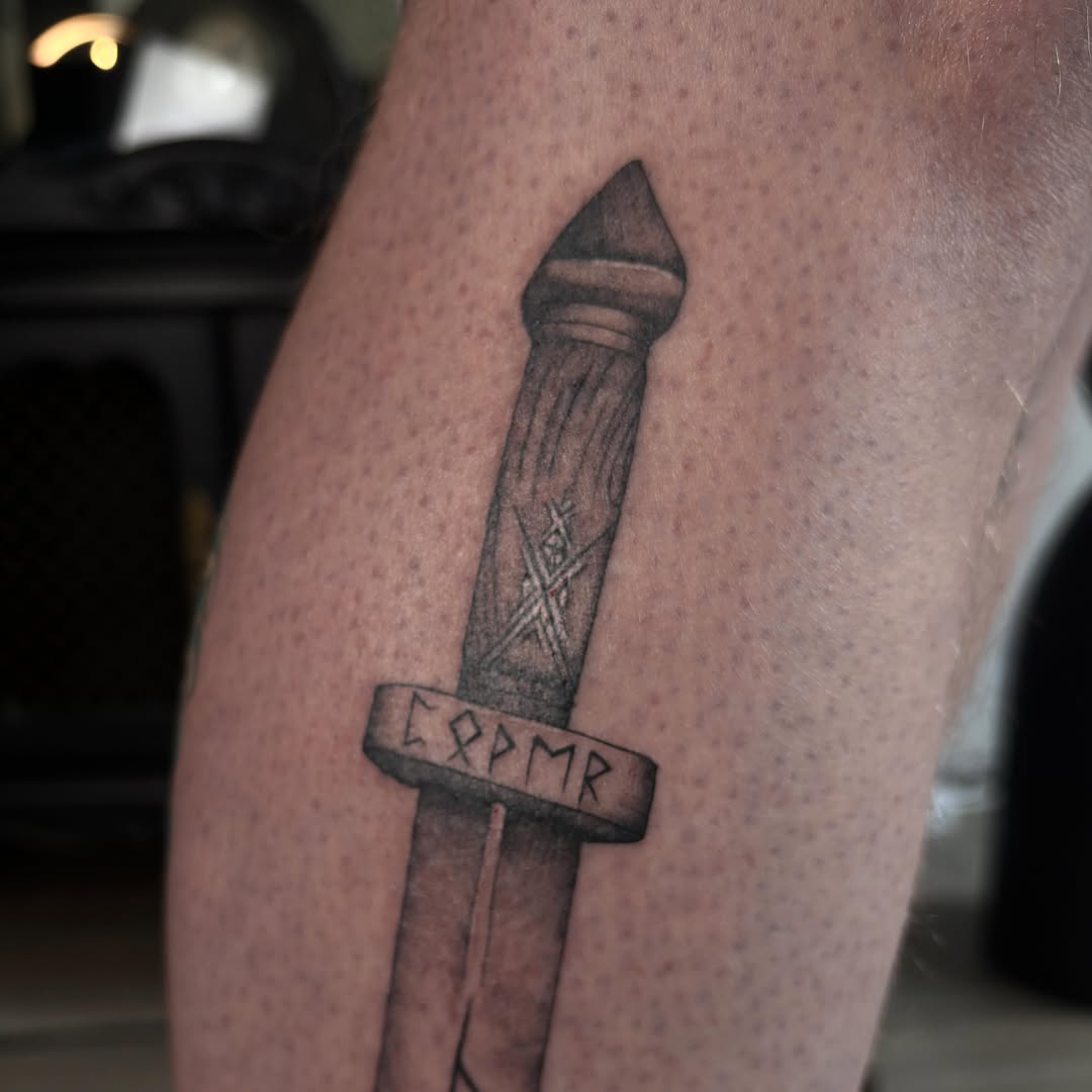 Tattoo by @persephoneink_ — black_and_grey, lettering_script