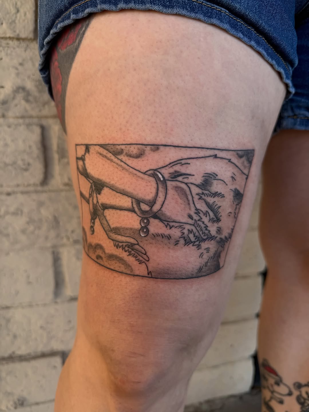 Tattoo by @kaylaj_tattoos — illustrative, black_and_grey