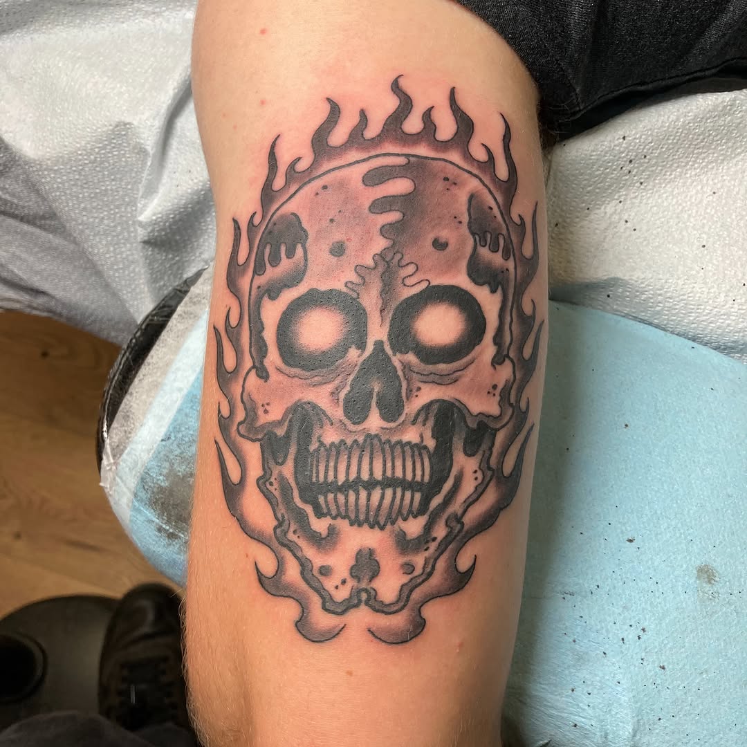 Tattoo by @chiefchadula — black_and_grey, dark_realism