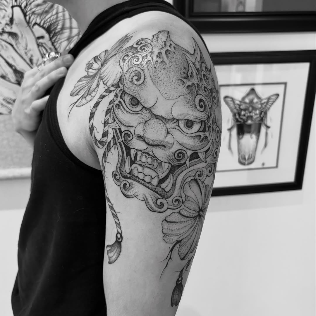 Tattoo by @blightttattoo — japanese_irezumi, dotwork