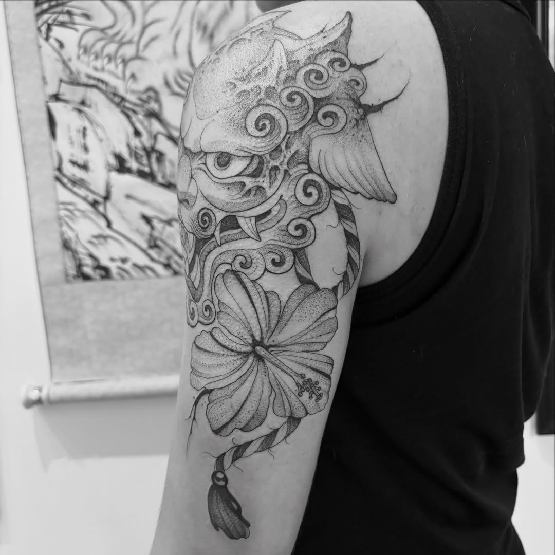 Tattoo by @blightttattoo — dotwork, japanese_irezumi