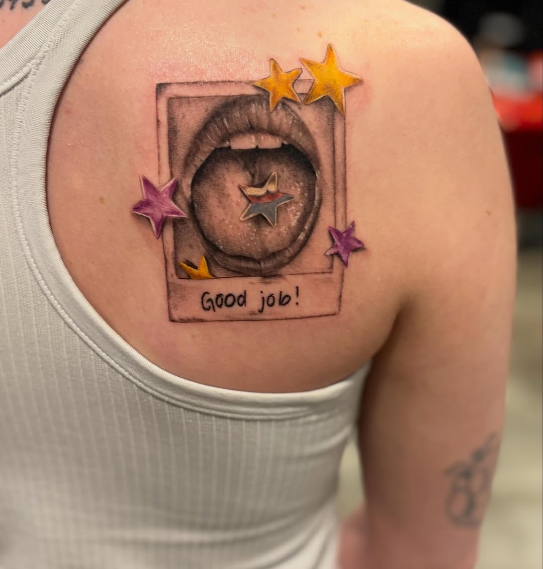 Tattoo by @jaded.artxx — realism, lettering_script