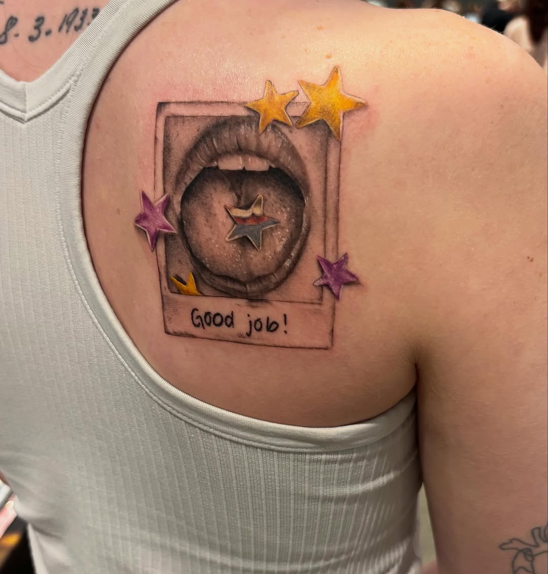Tattoo by @jaded.artxx — realism, lettering_script