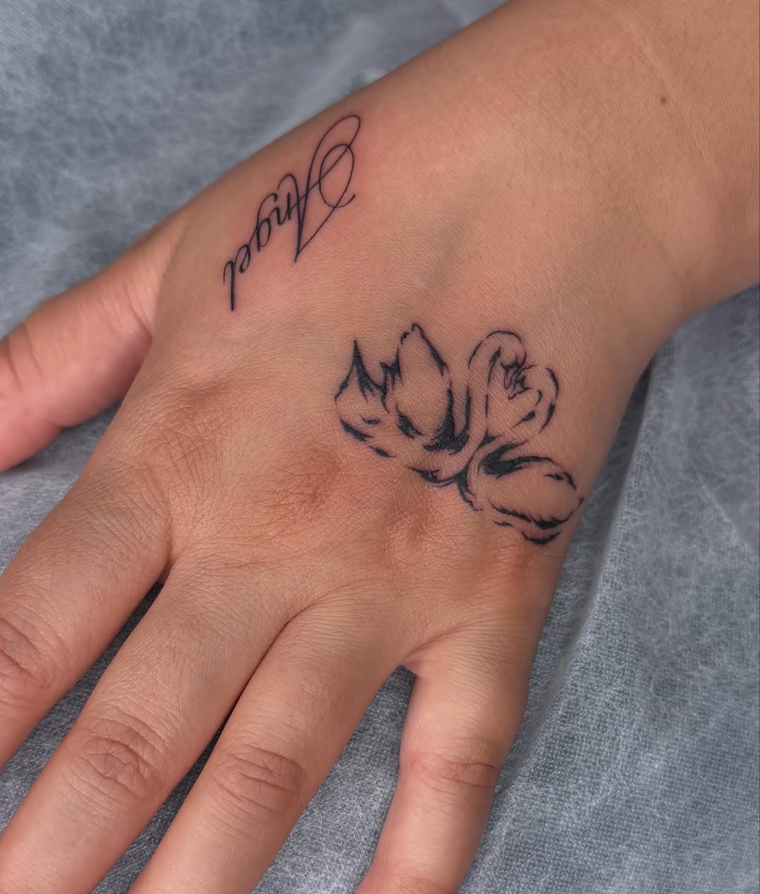 Tattoo by @maggieangulotattoo — lettering_script, fine_line