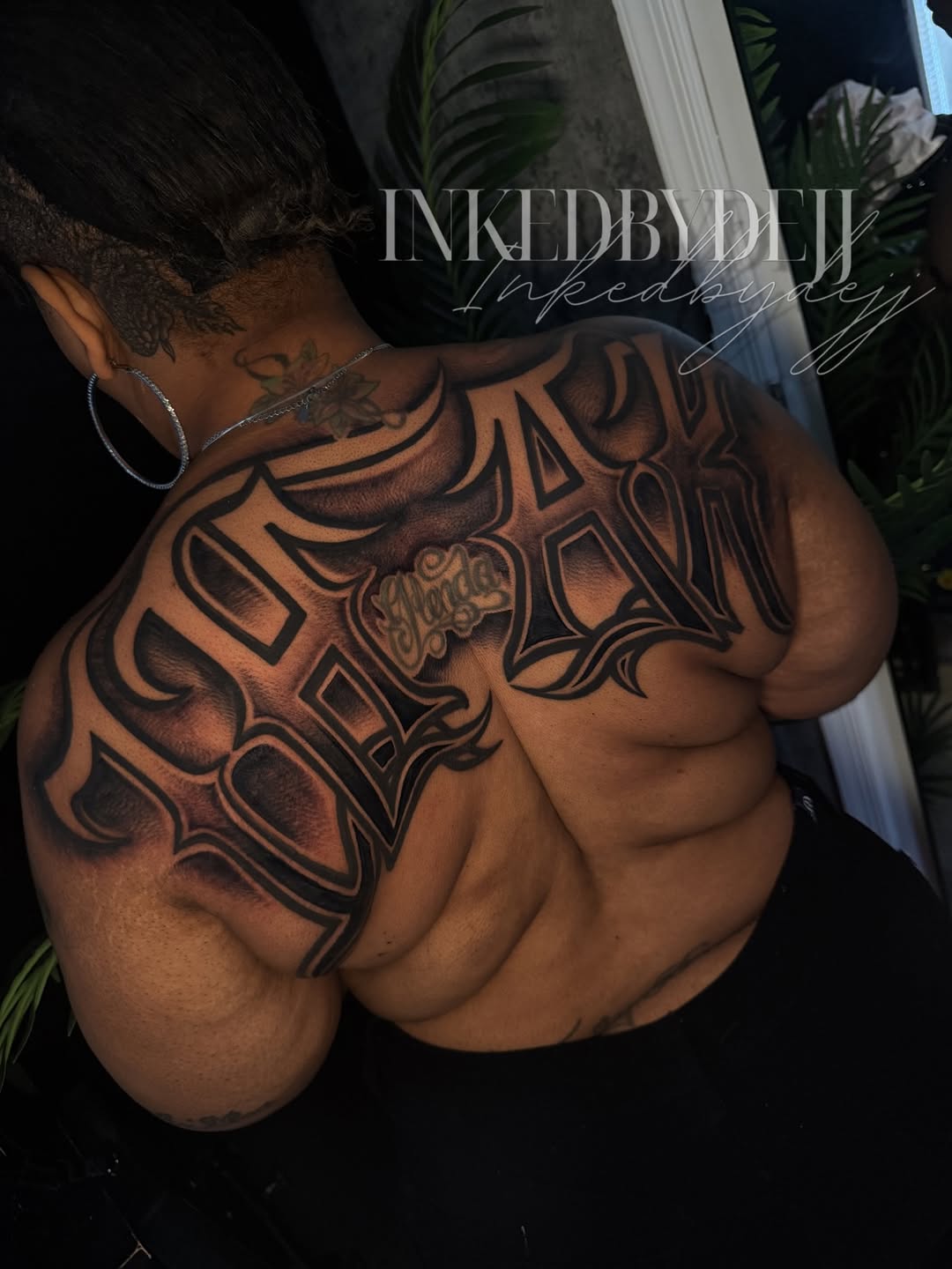 Tattoo by @inkedbydejj — lettering_script, chicano