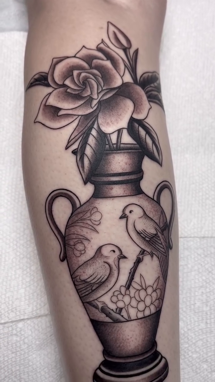 Tattoo by @kaylartattoos — black_and_grey, illustrative