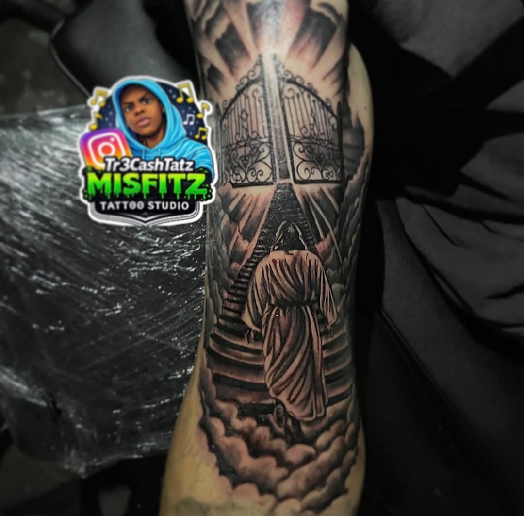 Tattoo by @tr3cashtats — black_and_grey, realism