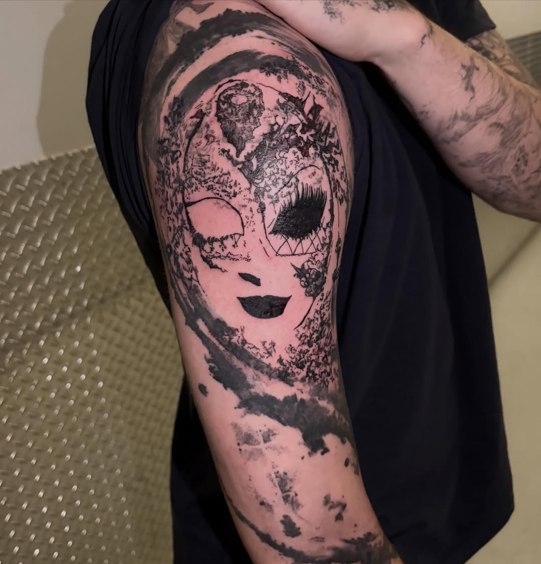 Tattoo by @spikecharms — illustrative, blackwork