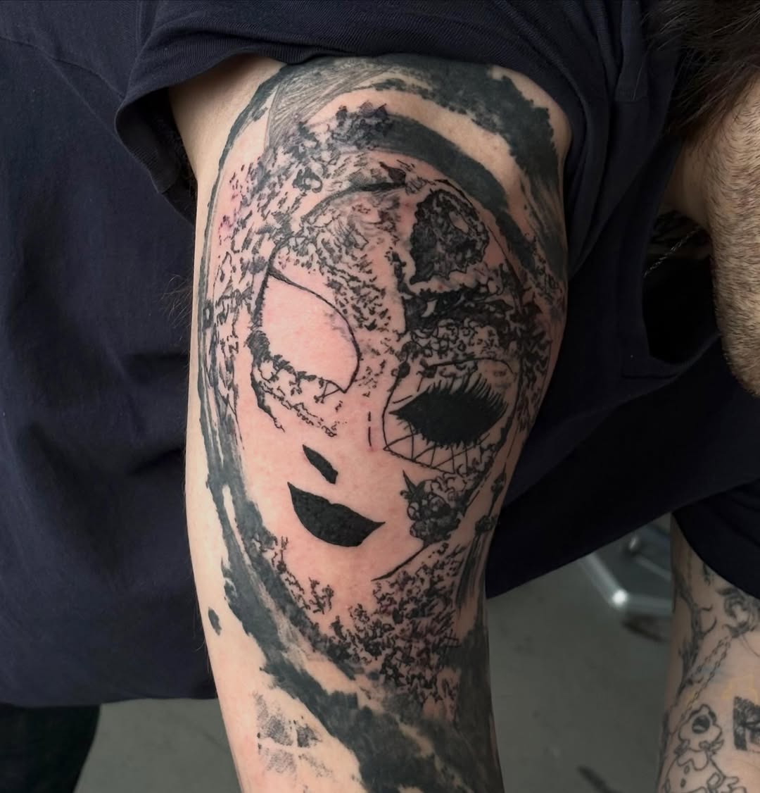 Tattoo by @spikecharms — illustrative, blackwork