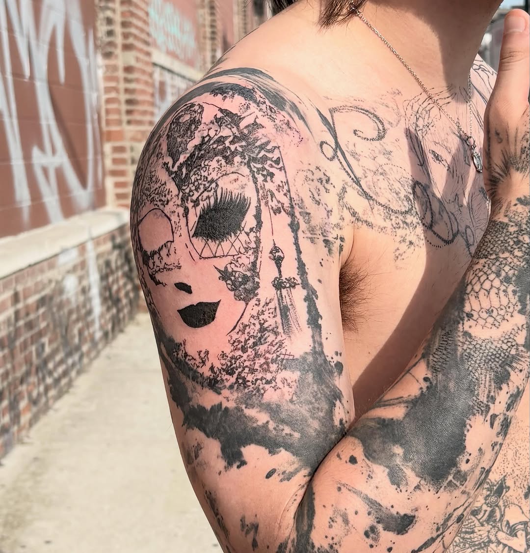 Tattoo by @spikecharms — blackwork, illustrative