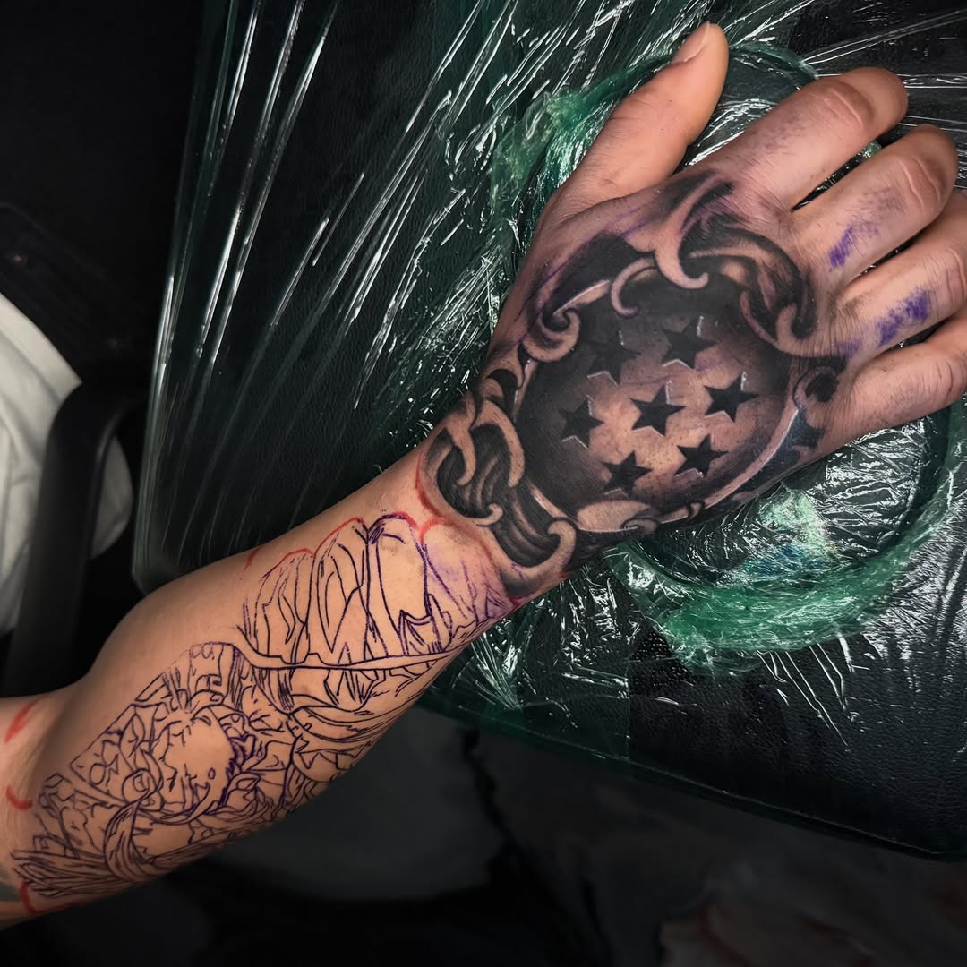 Tattoo by @idrinkink_ — black_and_grey, blackwork