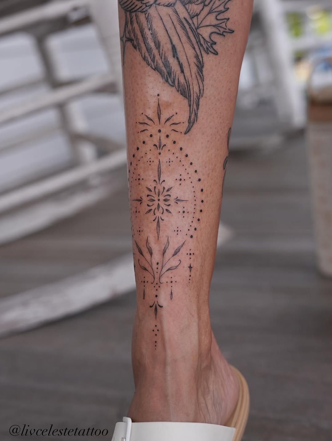 Tattoo by @livcelestetattoo โ fine_line, dotwork