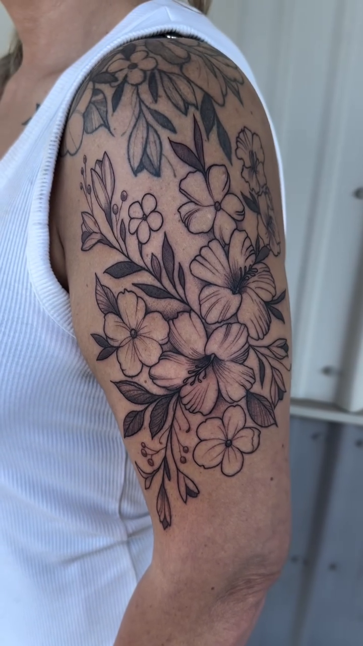 Tattoo by @gatorgirltattoo — fine_line, black_and_grey