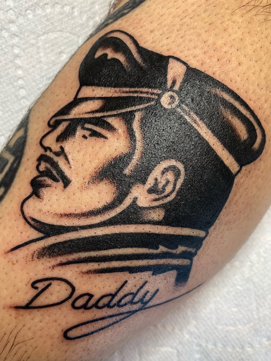 Tattoo by @linneapastel — blackwork, lettering_script
