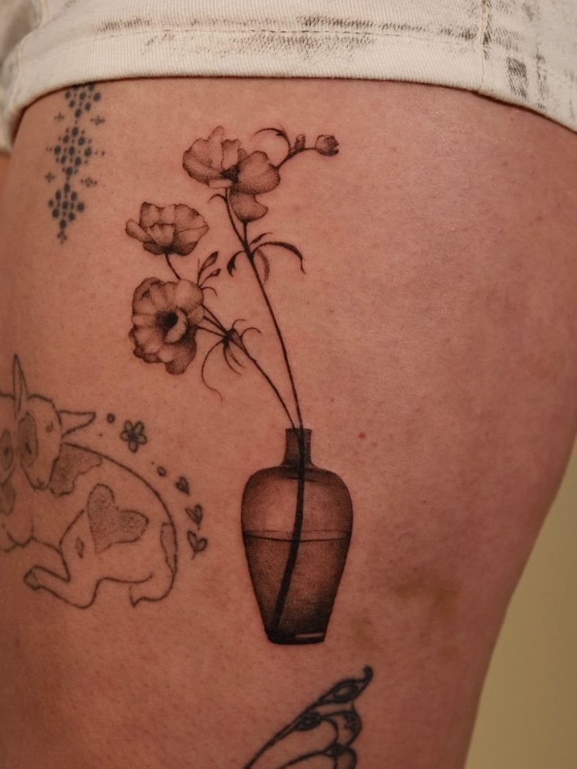 Tattoo by @slowhandstattoo — black_and_grey