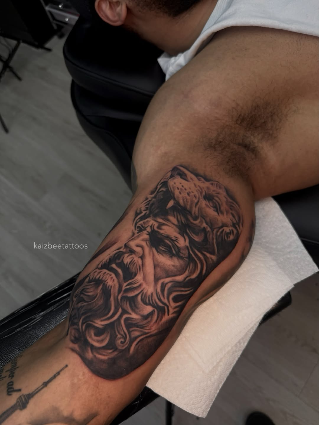Tattoo by @kaizbeetattoos β realism, black_and_grey