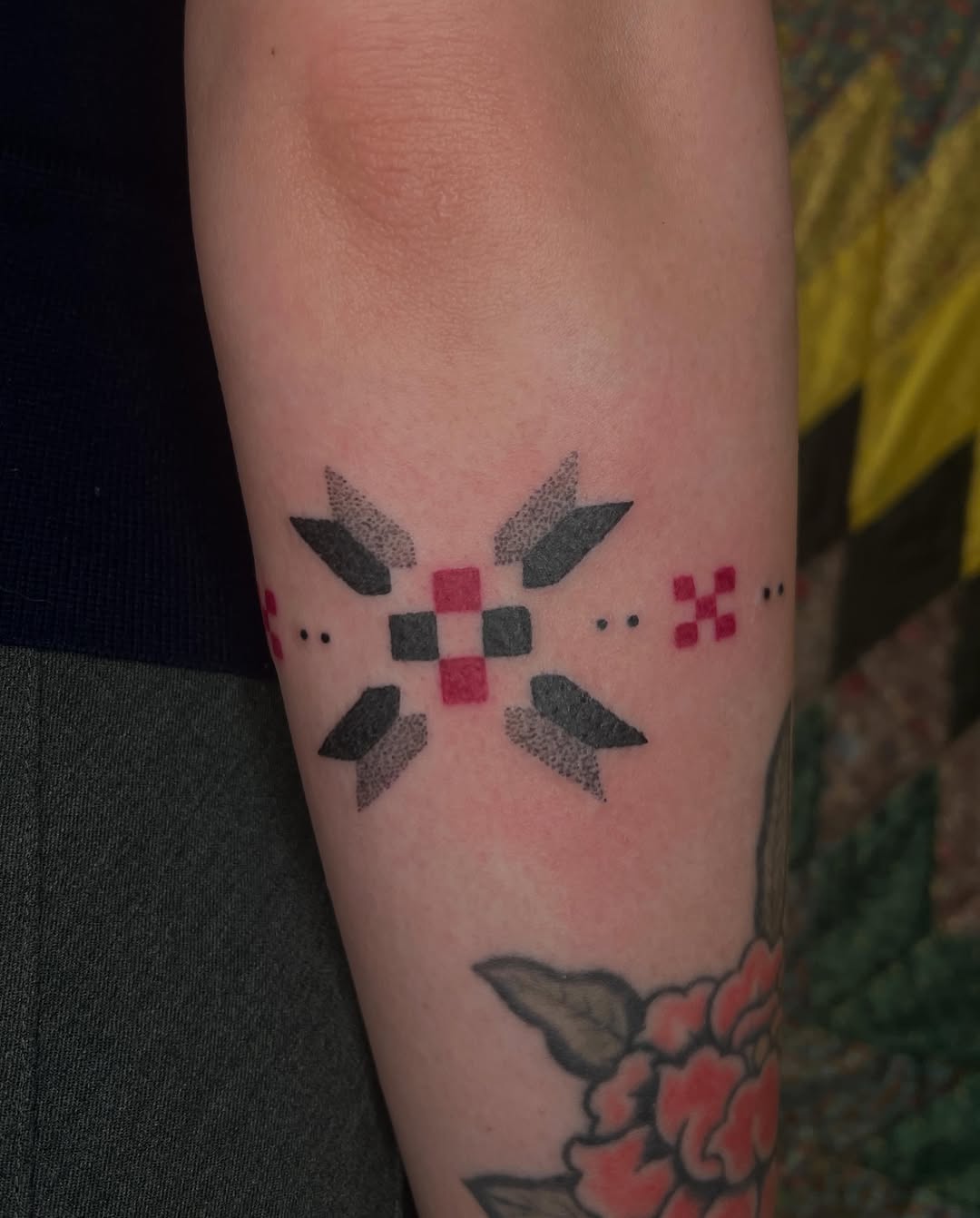 Tattoo by @soreoptimist — geometric, dotwork