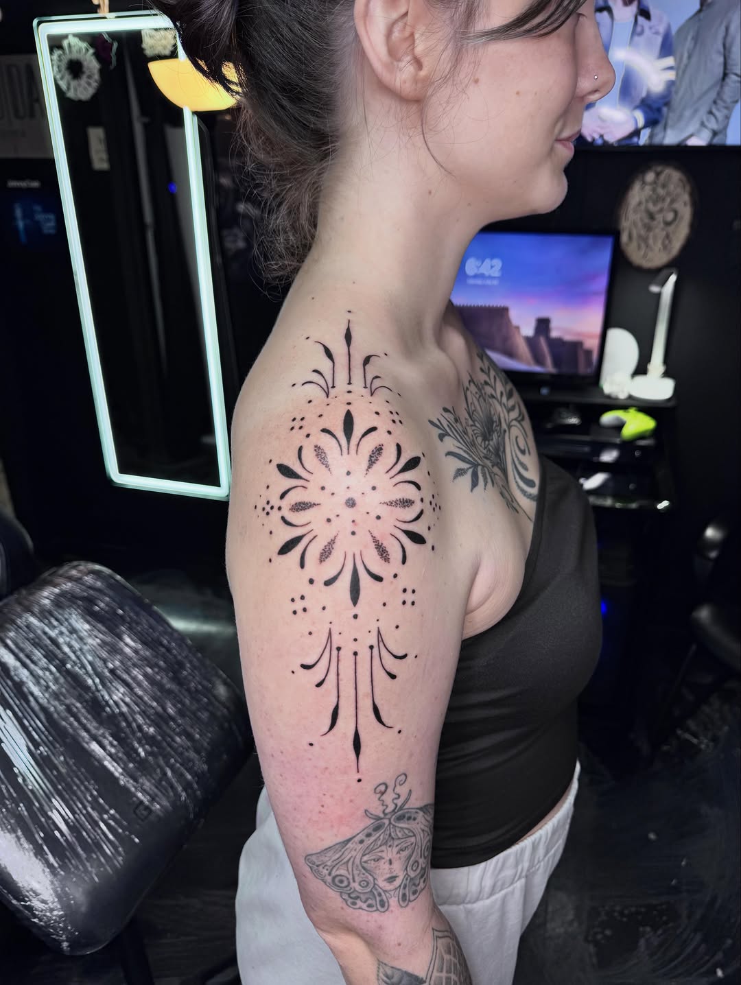 Tattoo by @colby_tattoos — dotwork, ornamental