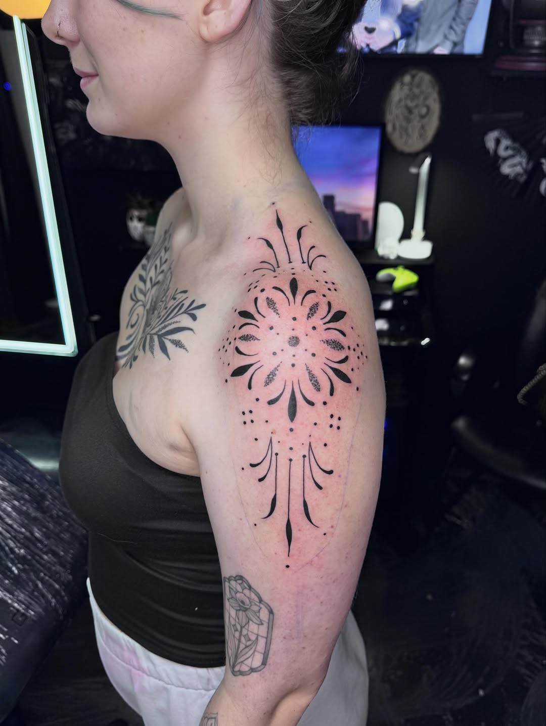 Tattoo by @colby_tattoos — geometric, dotwork
