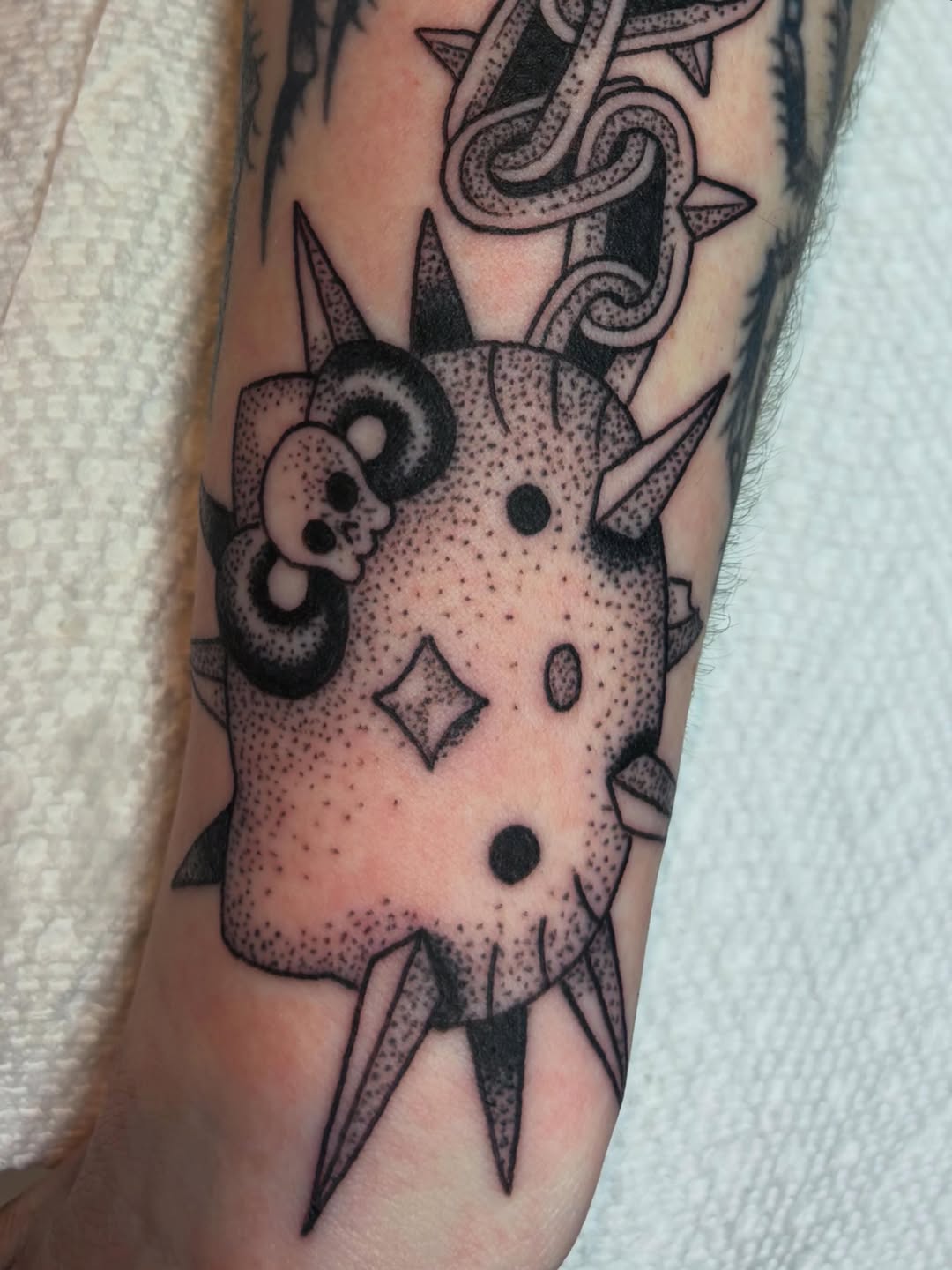 Tattoo by @evilnemec — dotwork, black_and_grey