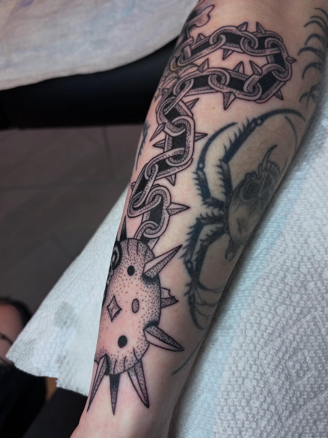 Tattoo by @evilnemec — blackwork, dotwork